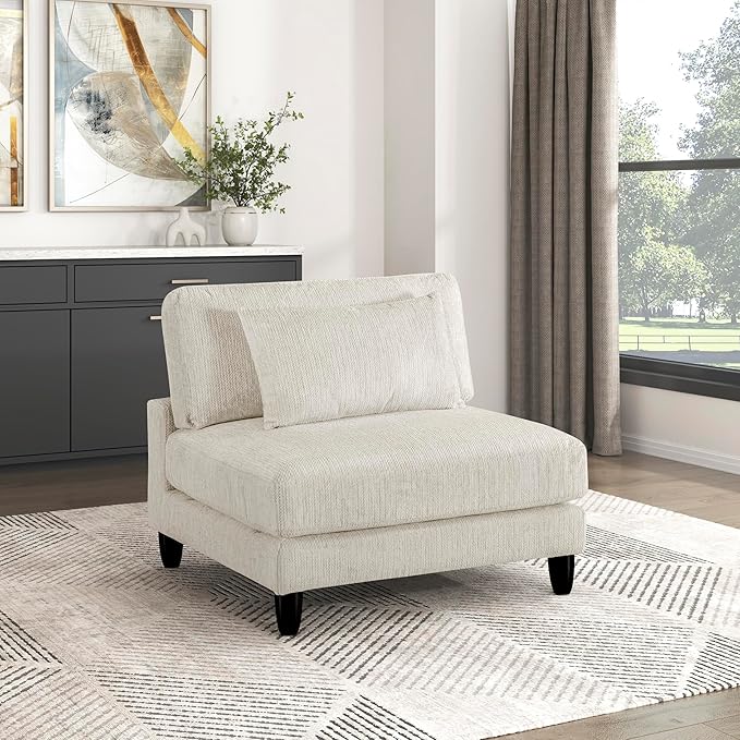 Lexicon Modular Sectional Sofa for Living Room Microfiber Upholstery Armless Chair with Pillow Units of Modular Sectional Couch Upholstered Chair for Customizable Sectional Sofa Couch Beige
