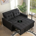 52 Sleeper Sofa with Pull-Out Bed 3-in-1 Convertible Sofa Bed Set of Loveseat with Stepless Adjustable Backrest and Side Pocket for Living Room Dorm Apartment Linen Black