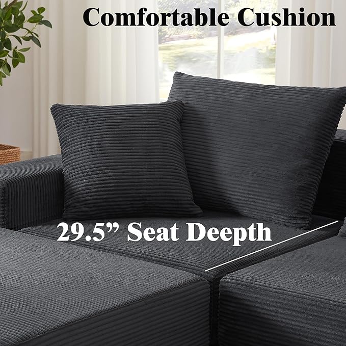 Modular Loveseat L Shaped SofaBoneless Cloud Couch with Ottoman (Deep Gray) | Freely Combination No Assemble Required Modular Design Breathable Fabric Convertible to Bed Futon Bed