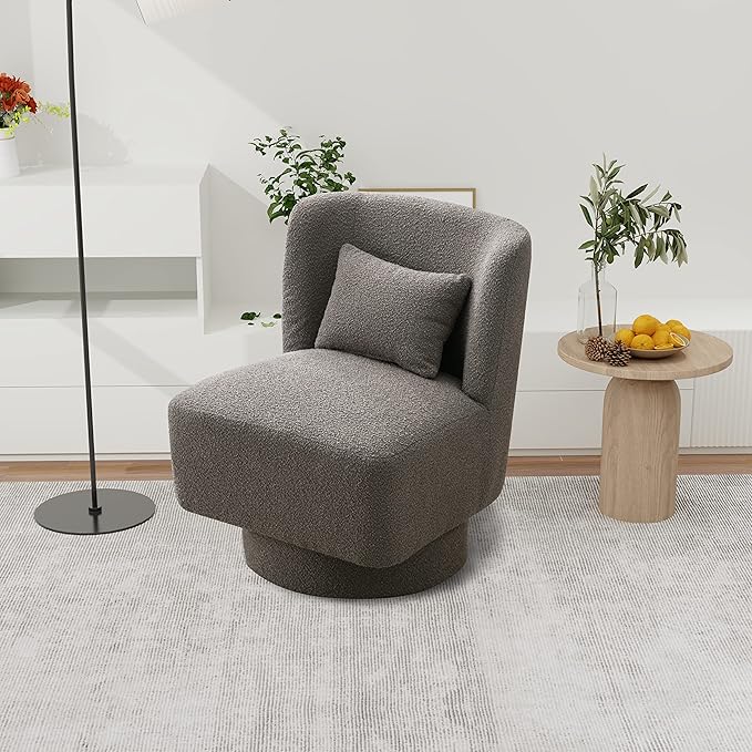 23.6 W Swivel Accent Chair and Comfy Accent Sofa Chair for Living Room 360 Degree Club Chair Leisure Chair for Bedroom Living Room Lounge Hotel Office (Gray Boucle)