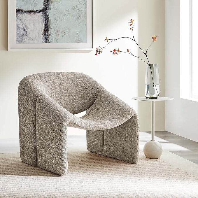 Modway Vivi Chenille Upholstered Accent Khaki-Plush Comfy Armchair Ideal as a Modern Barrel Lounge Reading Chair for Living Room Bedroom or Cozy Corner Seating