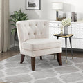 Lexicon Accent Chair Textured Fabric Upholstered Armless Chair with Solid Wood Legs Button Tufted Curved Back for Living Room/Bedroom/Office/Waiting Area Beige