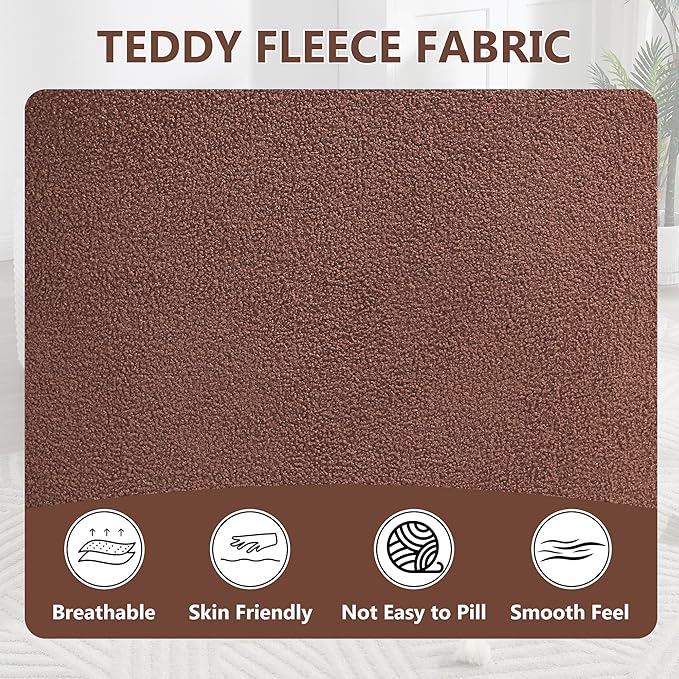PELUMY Swivel Accent Chair Modern Round Barrel Chair Soft Teddy Fleece Fabric Swivel Chair for Living Room 360 Rotating Small Space Comfort Reading Chair No Tools Assembly (Brown)