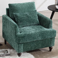 Oversized Accent Chair with Lumbar Pillow Upholstered Side Chairs for Living Room Bedroom Comfy Reading Chairs for Adults with Wide Seat Thick Cushion Soft Chenille (Emerald)