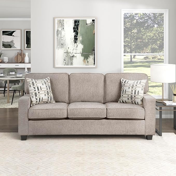 Lexicon 83.5 Chenille Upholstered Sofa Modern 3-Seater Couch with Track Arms Reversible Cushions Removable Cushion Cover Matching Pillows for Living Room/Apartment/Office Easy Assembly Taupe