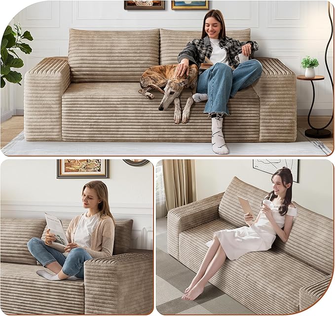 71 Corduroy Loveseat Sofa 3-Seater Cloud Couch Boneless Couch in a Box Comfy Deep Seat Sofa with Memory Foam Pillows and Wide Armrests Modern Small Couches for Small Spaces No Assembly