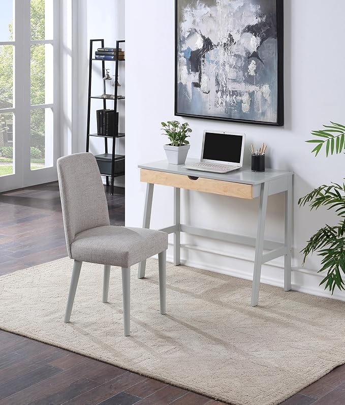 Penau Hilton Desk in Gray/Natural Solid Wood Construction Single Spacious Drawer with Metal Glides Easy Assembly Home Office or Study Desk