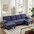 U Shaped Sectional Couches for Living Room 106.3 Modular Sofa with Double Chaises 4-Seater Sofa with Memory Foam Cushions Comfy Sectional Couches for Apartment Reception Room Blue