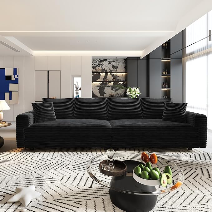 Cloud Couch Modular Sectional Sofa Fluffy 4 Seater Corduroy Cloud Sofa Couch 102.4'' Oversized Chaise Lounge Sleeper Sofas Deep Seat Sectional Couches for Living Room Black