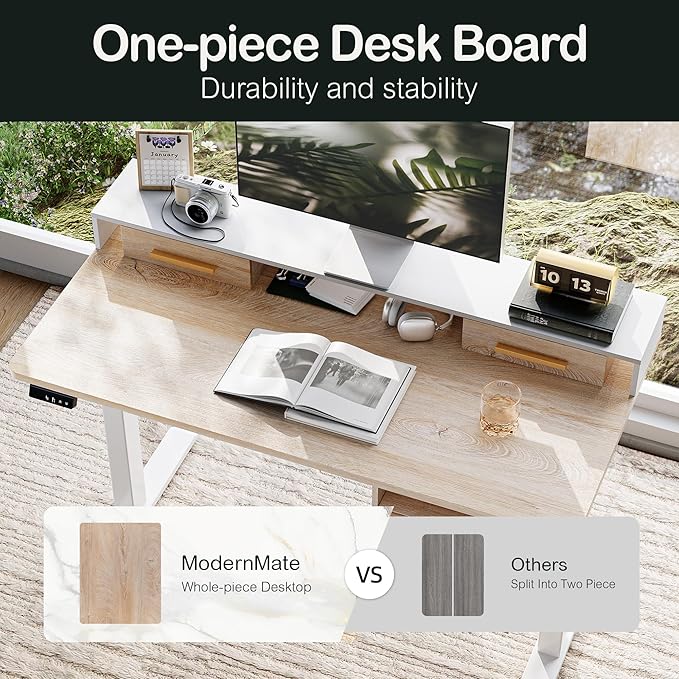 47.2'' Standing Desk with File Cabinet Height Adjustable Electric Sit Stand Desk Lateral File Cabinet Computer Workstation for Home Office Light Walnut