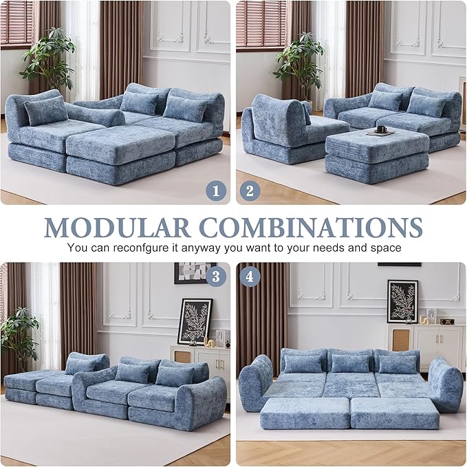104.72 Multiple Modular Cloud Sofa Bed Sectional Boneless Couch with Chaise for Living Room/Bedroom Shennel Sofa No Assembly 8 Modules Combined Blue