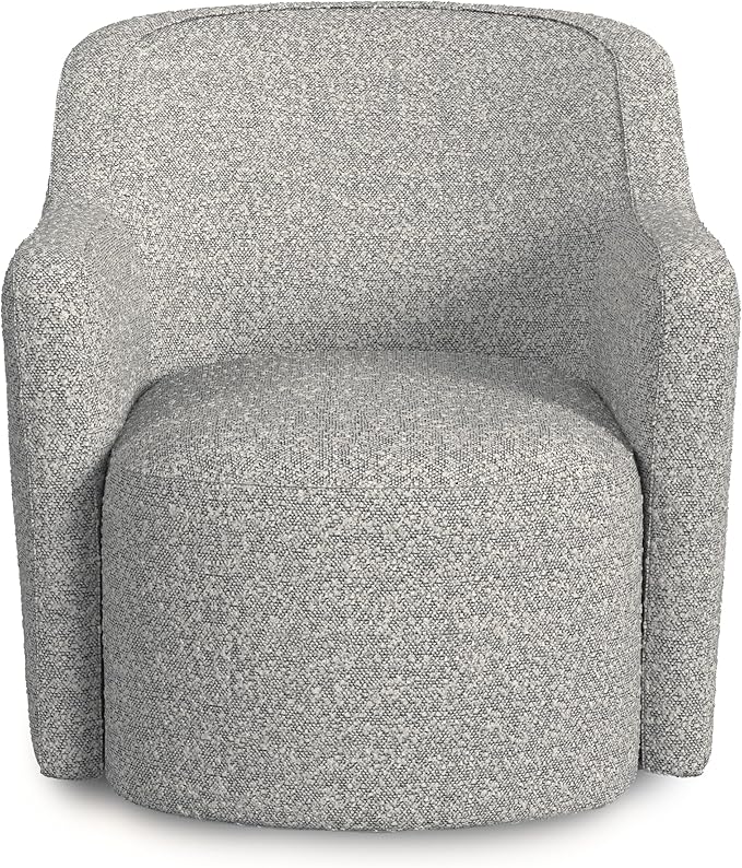 Spatial Order Upholstered 360° Barrel Back Swivel Chair | Accent Chairs for Living Room &amp Bedroom | Decorative Home Furniture White Boucle with Gray Yarn