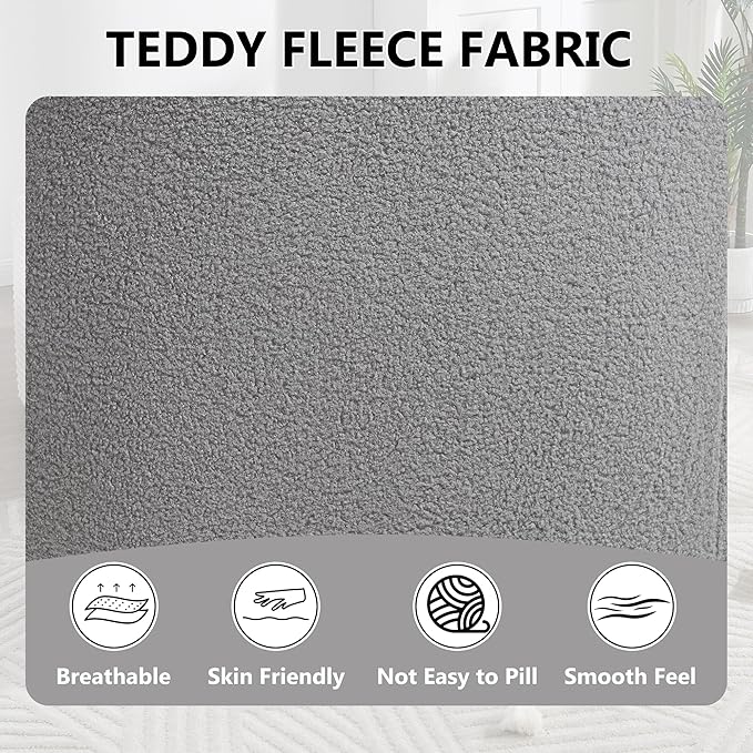 360° Rotating Round Plush Chair with Removable Pillow - High-Resilience Foam &amp Spring Support No-Assembly Teddy Velvet Armless Sofa for Living Room/Bedroom (Light Grey)