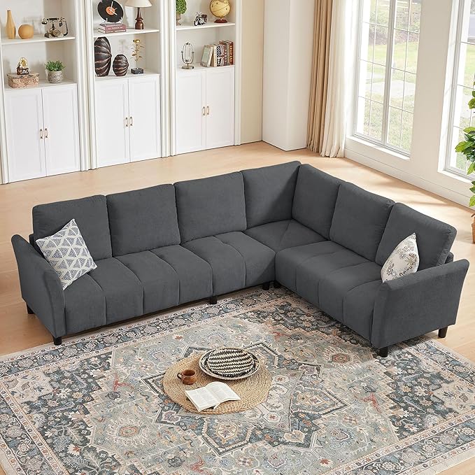 Convertible Sectional Sofa L Shaped Couch with Removable Washable Covers 6 Seat Sofa Couch with Friendly Fabrics Modern Corner Sofa for Living Room Apartment Office Dark Grey