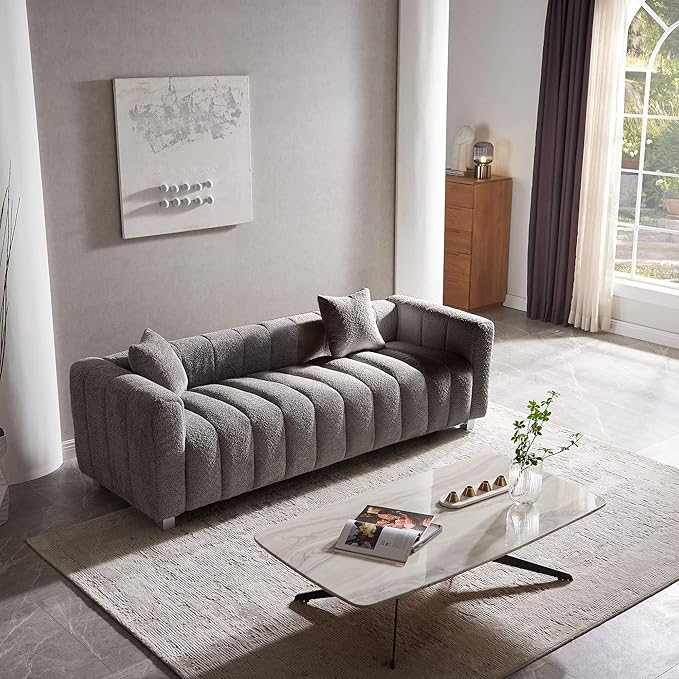 Modular Convertible Sectional Couch Sectional Sofa Deep Seat Cloud Couch Chenille for Home Apartment Dorm (Teddy Grey U Shaped)