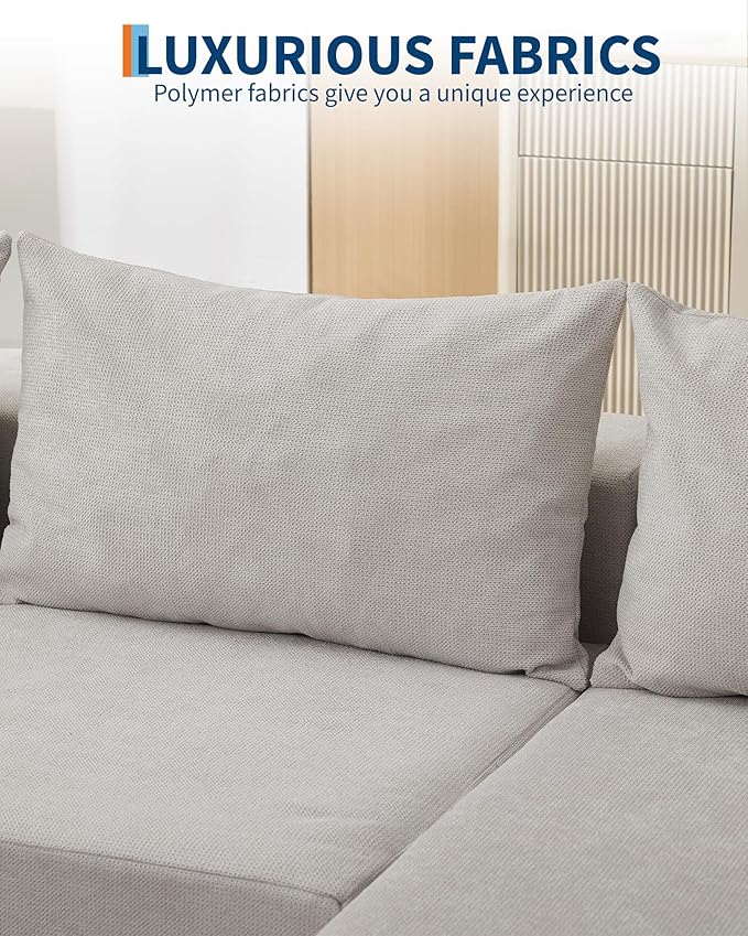GarveeLife 108” Modular Sectional Sofa Cloud Sectional Couch with L-Shape Chaise Modern Modular Deep Seat Sofa Couch Upholstered Boneless Couches for Living Room Bedroom Right Facing Chaise Beige