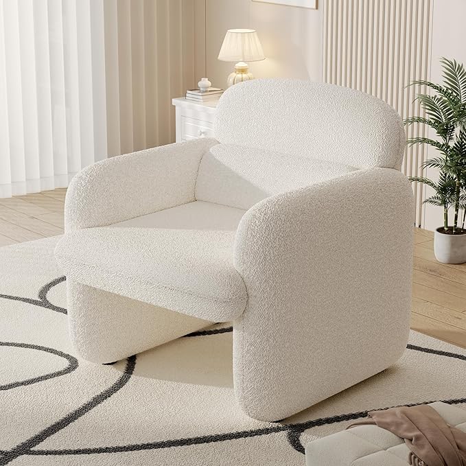 Furniliving 30.5 Accent Chair Set of 2 Modern Chenille Fabric Armchair for Living Room Comfy Upholstered Reading Accent Chairs for Bedroom Single Sofa Chair with Wood Legs White