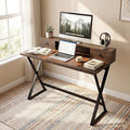Manora Computer Desk with Drawers and Monitor Stand 47 Home Office Desk with Storage Shelf Rustic Brown Writing Study Table with Metal Frame for Bedroom Workstation for Laptop PC