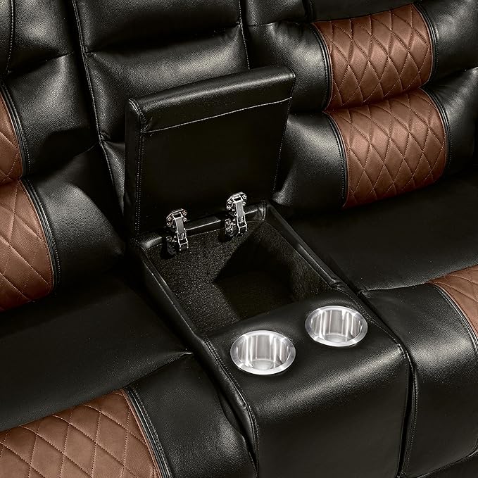 New Classic Furniture Nikko Faux Leather Manual Console Loveseat with Dual Recliners Brown