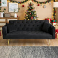 71 Futon Sofa Bed VelvetConvertible Sleeper Sofa CouchModern Folding Futonwith 3 Adjustable Backrests and 2 Pillowsfor Small Living Room Bedroom Office (Black)