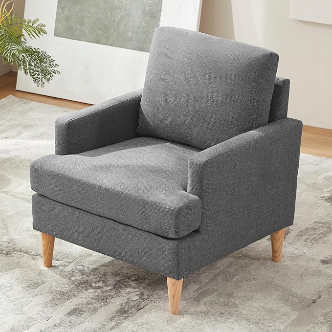 VKNOW Mid-Century Accent Chairs Set of 2 No Tools Assembly Required Modern Upholstered Polyester Armchairs for Living Room &amp Bedroom Comfortable Reading Chairs with Wood Legs Dark Grey