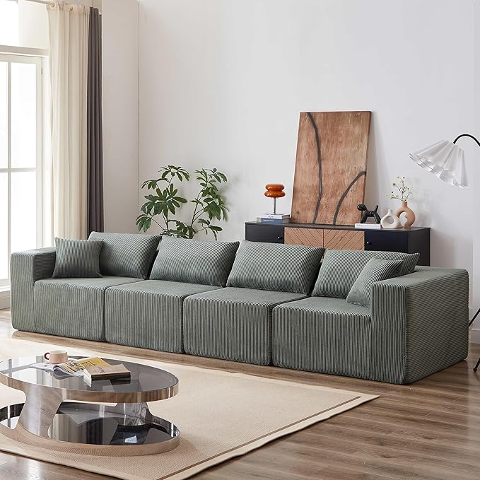 104 Viral Modular Boneless Cloud Couch Deep Seat Memory Foam Compressed Sectional Sofa with ChaiseL-Shaped Corduroy Couch for Living RoomNo Assembly RequiredGreen