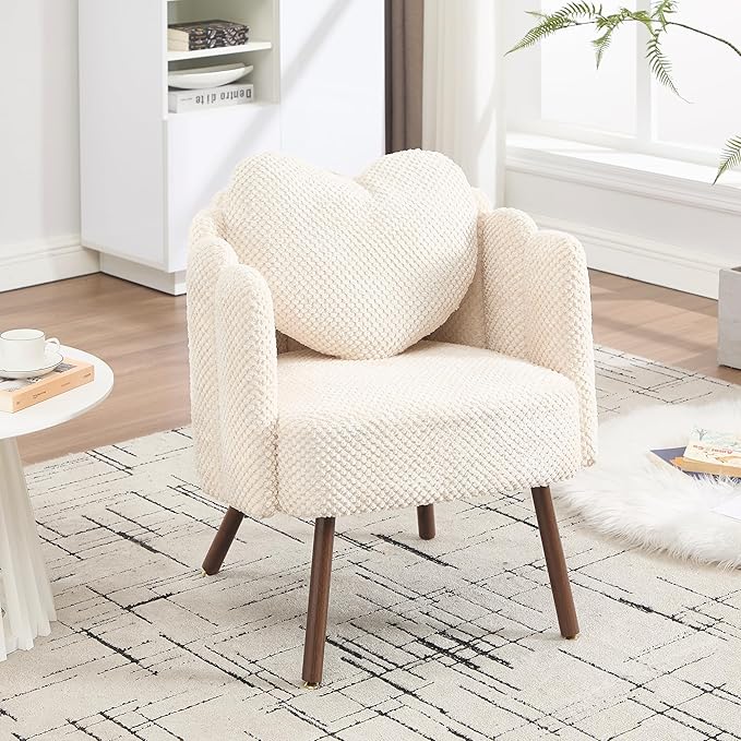 Okeysen Petal Vanity Chair Cute Chair Velvet Accent Chairs with Wood Leg Mid Century Reading Chair Armchair for Living Room Bedroom Vanity &amp Makeup Room.