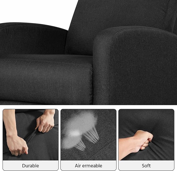 Yaheetech Home Theater Seating Fabric Recliner Chair Modern Single Living Room Reclining Sofa with Pocket Spring Black