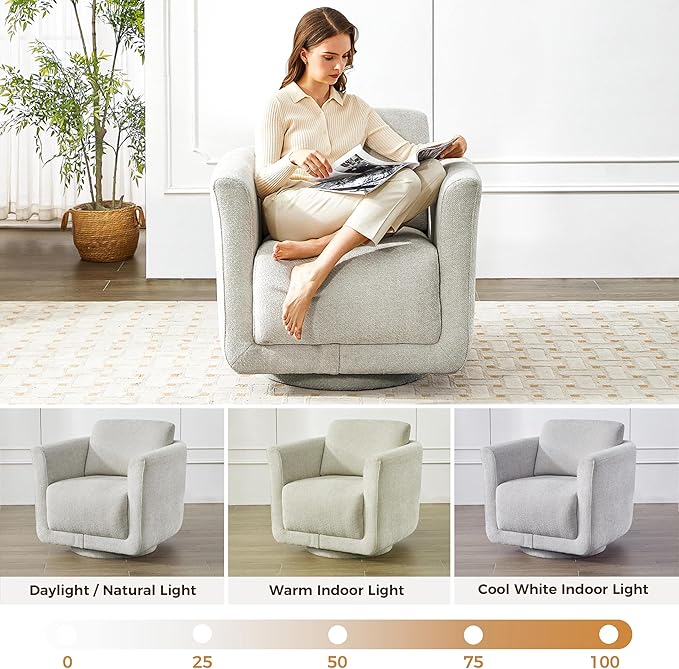 Swivel Accent Chair 360° Upholstered Swivel Chair 350 lbs Capacity Kiln Dried Solid Wood Frame Lumbar CushionFSC Certified Upholstered Chair for Living Room BedroomGray