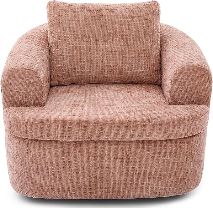 360° Swivel Barrel Accent Chair 36.6 Swivel Round Sofa Chair with Dual-Layer Cushion Design Modern Upholstered Single Sofa for Living Room Bedroom Office and Hotel (Pink 121)