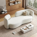 Sherpa Curved Loveseat Sofa Modern Upholstered Couch with Solid Wood Frame Thick Foam Cushion Compact Comfy Sofa for Apartment Living Room or Office – Ivory White