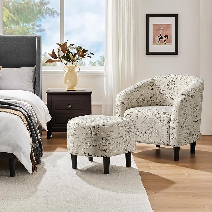 Topeakmart Contemporary Club Chair for Living Room Barrel Chair with Ottoman Tub Chair and Footrest Set for Bedroom/Waiting Room/Guestroom Letter Print
