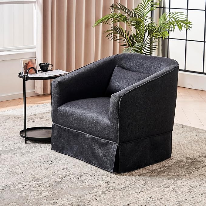 360-Degree Swivel Barrel Chair with OttomanModern Accent ChairComfortable ArmchairsReading Chairs for Living RoomOfficeReception AreaBlack