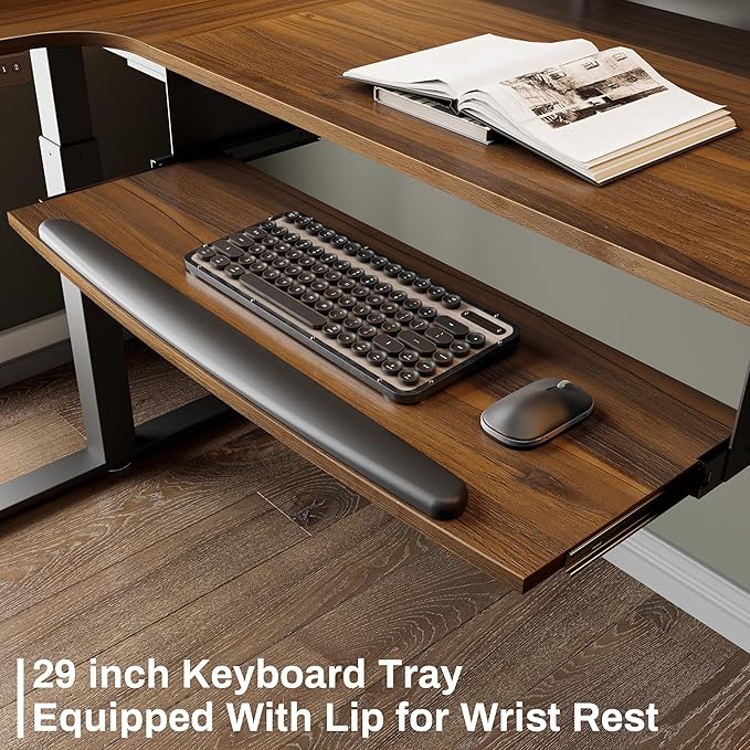 EUREKA ERGONOMIC Standing Desk Electric Adjustable Height (61x43) Computer Desk with Keyboard Tray Sit Stand Desk L Shaped Desk for Work/Home OfficeDual MotorMemory Presets2 USB/RGBWalnut/Right