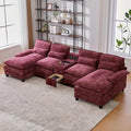 126 Modular Sectional Sofa with Storage Console Cloud Couch Chenille U-Shaped Sofa Cup Holders &amp Wireless Charger Memory Foam Double Chaise for Living Room Office Red