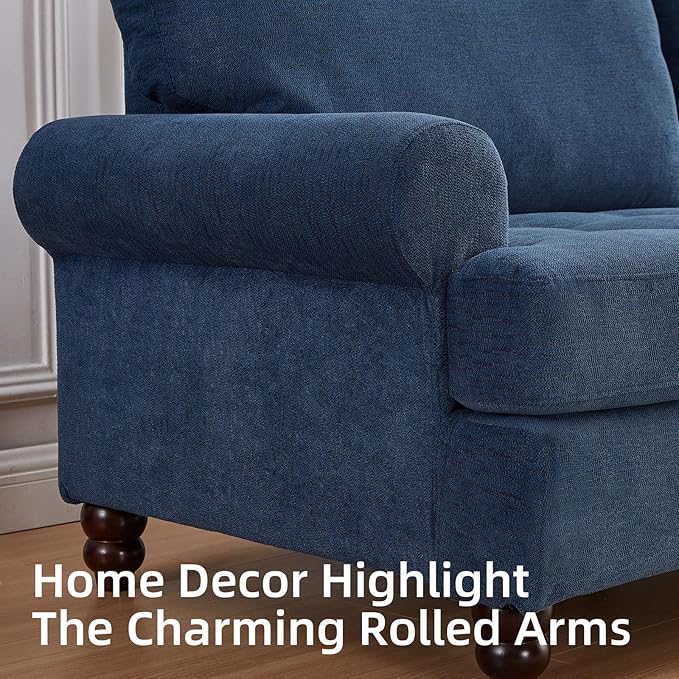 81” Rolled Arm Sofa Couch with Storage Mid Century Modern Decor Loveseat Couches for Living Room Button Tufted Upholstered Small Couch for Bedroom Apartment (Blue)