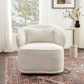 KINWELL 33 W Mid Century Modern Swivel Barrel Chair Upholstered Boucle Swivel Accent Chairs No Assembly Sofa Chair with Toss Pillow for Living Room Bedroom Reading Nursery Cream