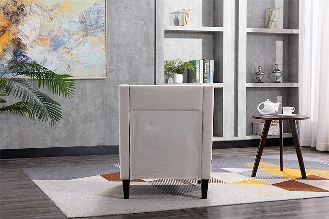 Accent Armchair Living Room Chair with Nailheads and Solid Wood Legs Beige Linen