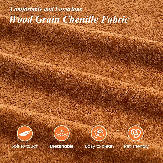 65.75 Curved Loveseat SofaBoneless Loveseat Couch11.02 Raised BackrestDeep SeatWood Grain Chenille Fabric Curved Sofa Couch for Small Spaces (Orange65.75)