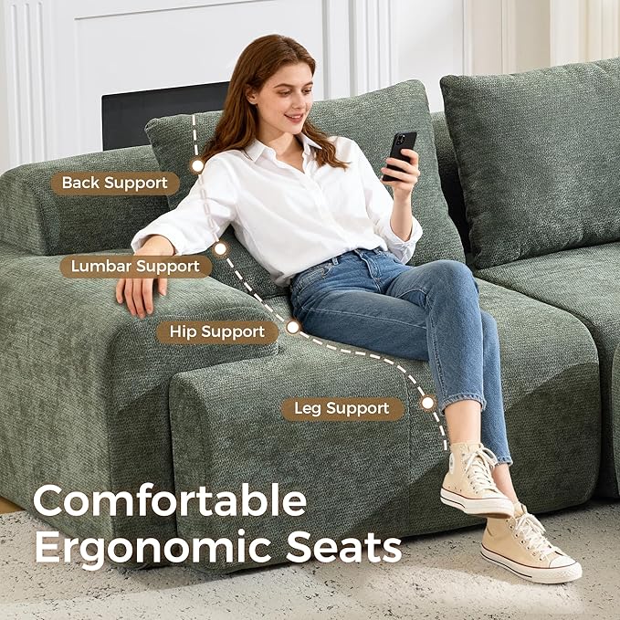 120.5 Modular Sectional Sofa Chenille Upholstered Boneless Couch Modern Deep Seat Cloud Sectional Couches for Living Room Oversized U-Shaped Couch with 2 Ottoman No Assembly Green