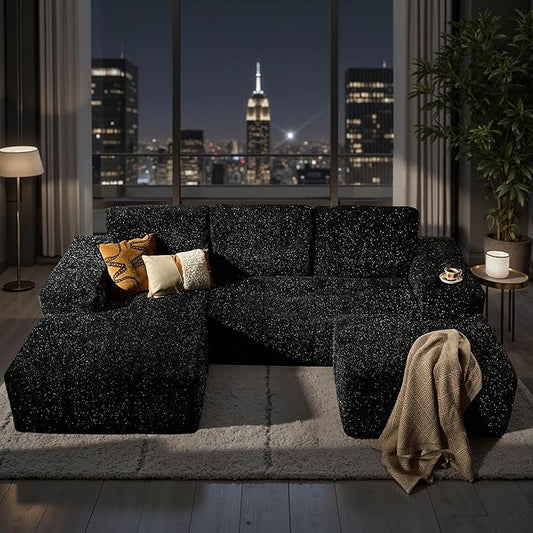 114 Cloud Sectional Couches with OttomanU Shaped Boneless Couch in A BoxDeep Seat Modular Sectional Sofa with Comfy Chaise No Assembly RequiredBlack