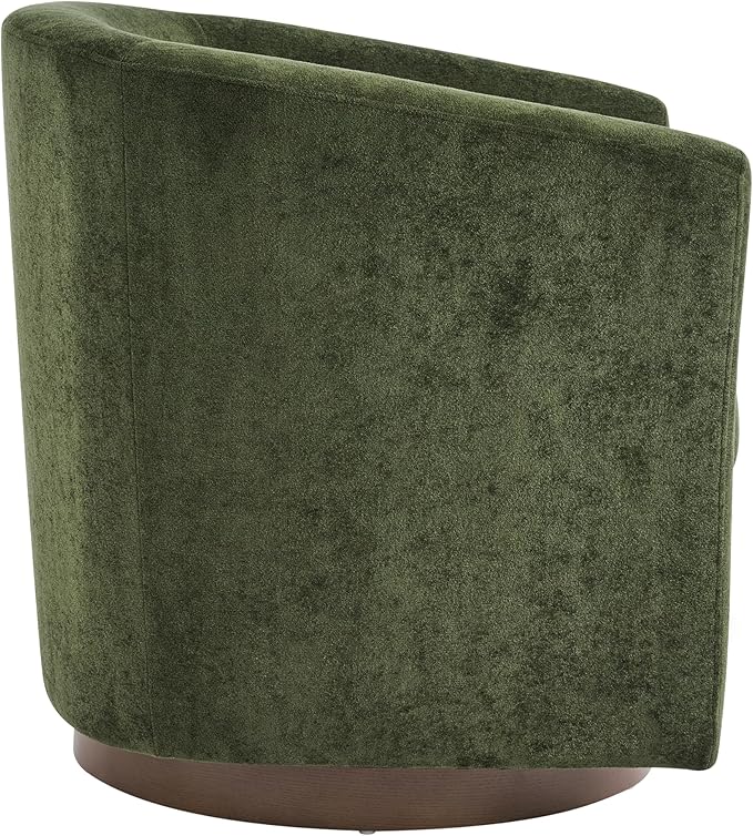 Christopher Knight Home Coles 360° Velvet Swivel Accent Chair Living Room Barrel Swivel Chair with Iron Frame Wooden Velvet Club Chair with Rotation No Assembly Required Olive Green+Walnut