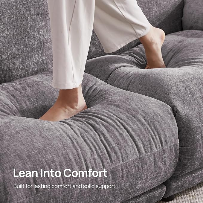 SICOTAS 102 Modular Sofa for Living Room - Cloud Sectional Sofa with Deep Seat &amp Removable Cover Modern 3-Seat Chenille Couch Sofas Set for Apartment Grey