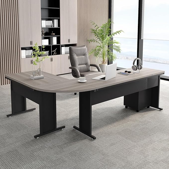 Tribesigns 83 L-Shaped Executive Desk Large Office Desk with Drawes Industrial Corner Computer Table with File Cabinet Business Workstation for Home Office (Gray 83)