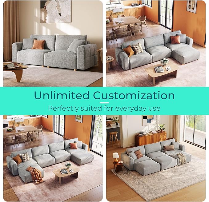 LINSY HOME Ottoman Modular Sectional Oversized Couch 37 Wide Ultra Soft Cloud Couch Ottomans Convertible Sectional Sofa for Living Room Apartment Dorm Room