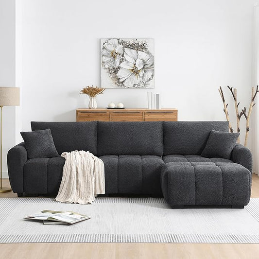 Oversized Modular Sectional SofaGifts for Women MenL Shaped Sectional Couches for Apartment110 inch 4 Seat Modular Couch with Movable OttomanBoucleBlack