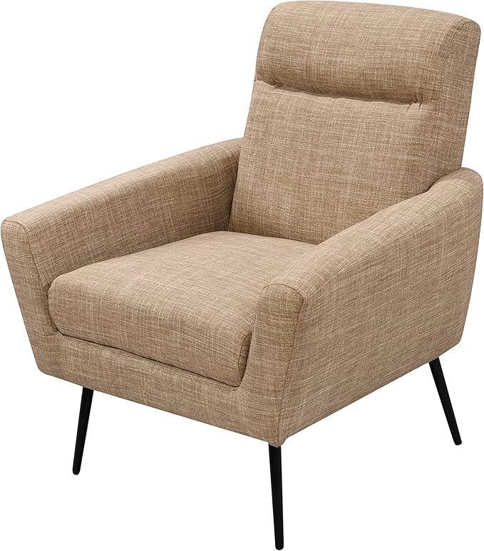 Mid Century Modern Upholstered Fabric Accent Chair Living Room Bedroom Leisure Single Sofa Chair (with Metal Legs) TV armrest seat Suitable for Small Space Home Office Coffee ChairLight Brown