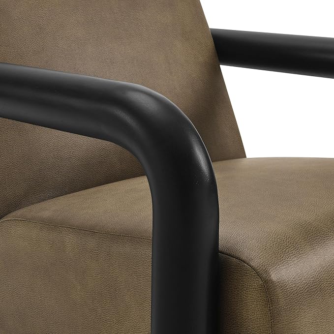 Modway Sereno Modern Vegan Leather Accent Chair in Mushroom Black with Rounded Wood Armrests – Faux Leather Lounge Chair for Living Room or Bedroom