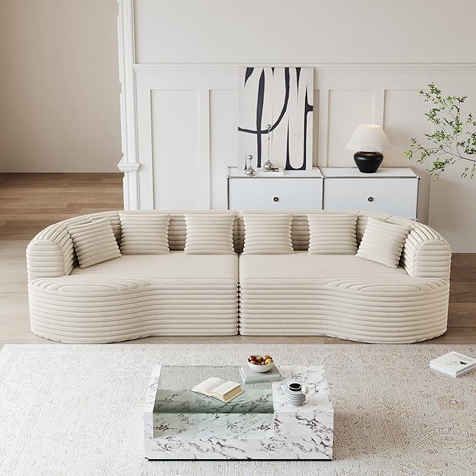 KEIKI 106.3 Curved Sectional Sofa Oversized Cloud Couch with 6 Pillows Deep Seat Sofa for Living Room Guest Bedroom No Assembly Required Beige