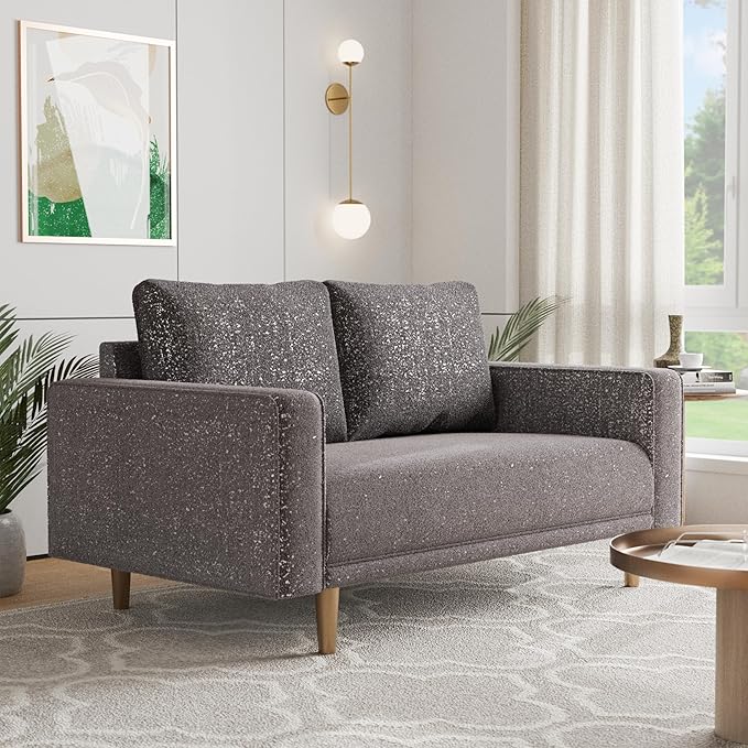 Furniture of America Oriana Contemporary Boucle Loveseat Couch with Back Pillows and Wooden Legs Comfy Fabric Upholstered Small Sofa for Living Room Bedroom Home Office Charcoal Gray